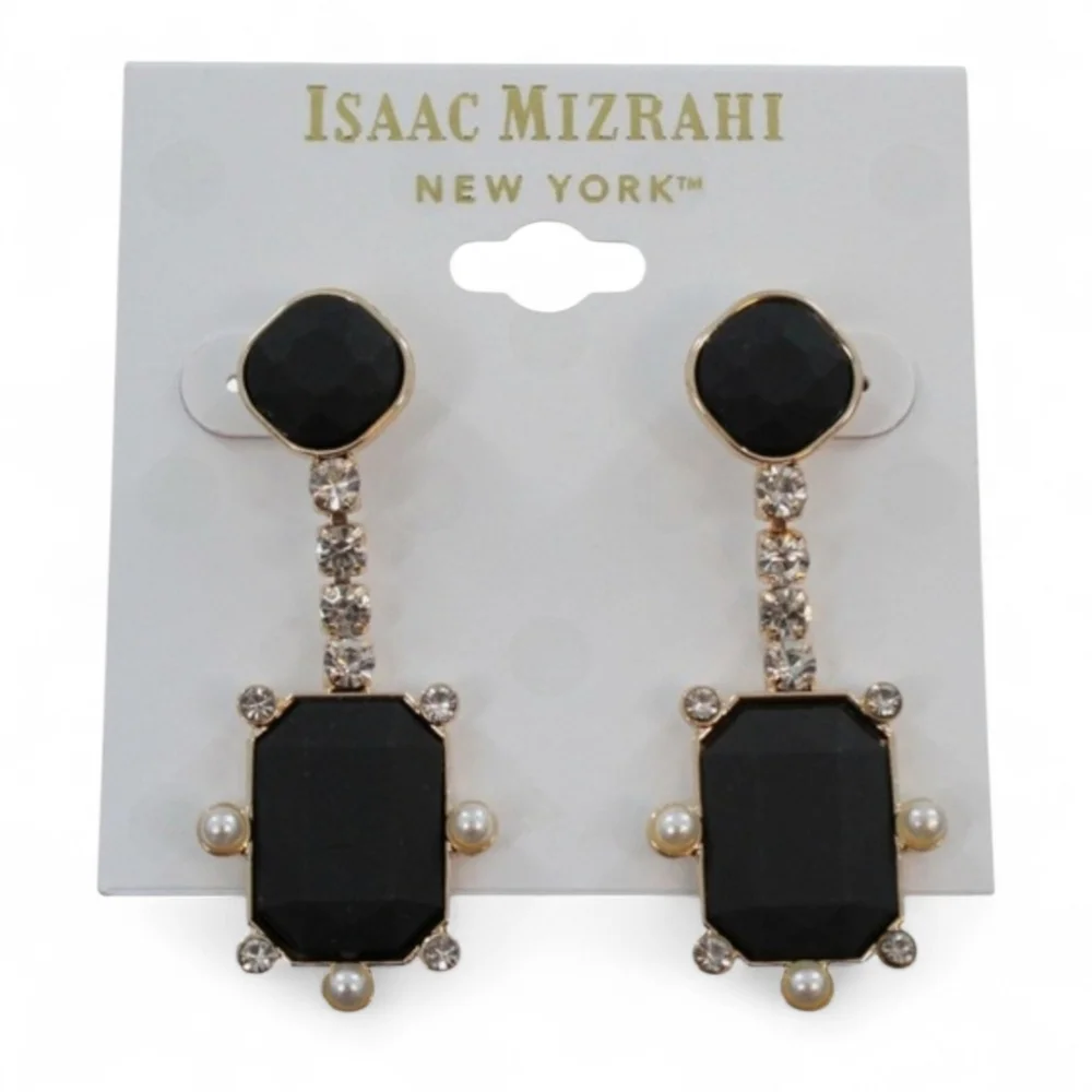 Isaac Mizrahi New York black and‎ gold-tone drop earrings NWT